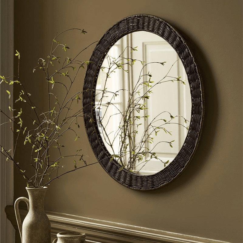 Wittering Rattan Round Mirror, Antique Brown
