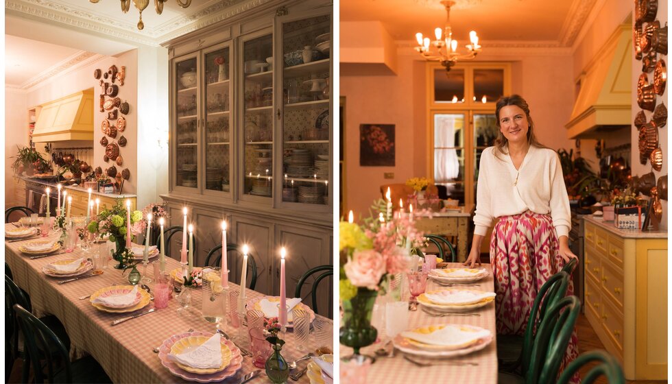 Supper Club with Skye McAlpine | Skye McAlpine at her home, standing next to a beautifully set table 