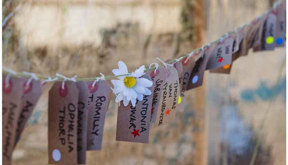 Hand made placenames on label tags