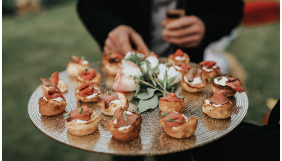 Canapés served at the reception in the garden.