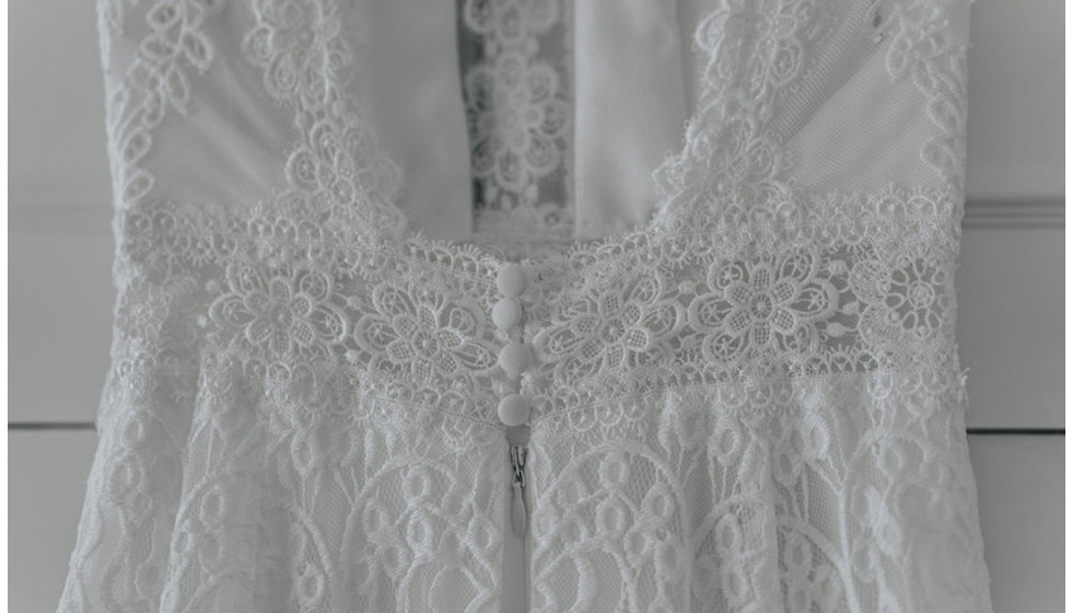 The detailing on Harriet's wedding dress.