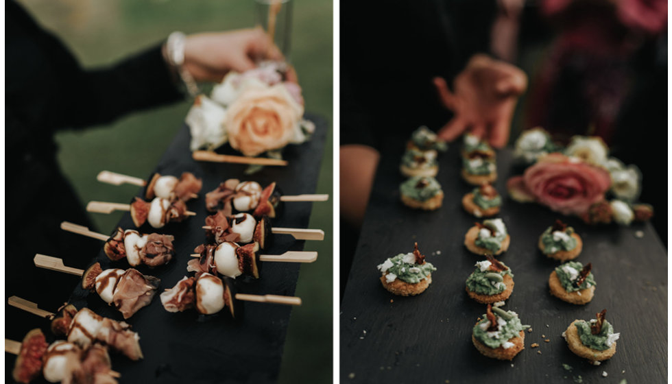 Canapés served at the wedding reception.