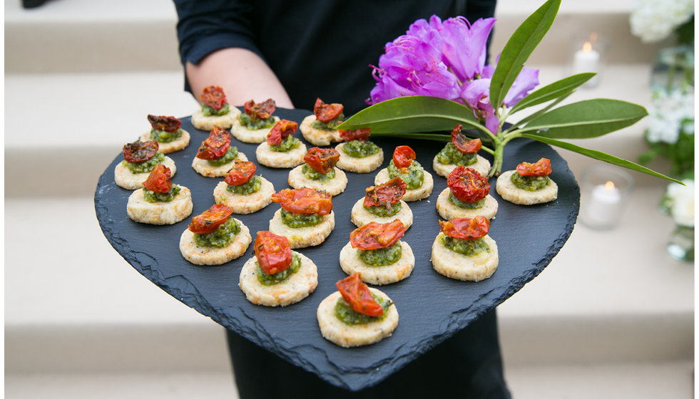 A selection of pesto and sundried tomato canapés served at the wedding.