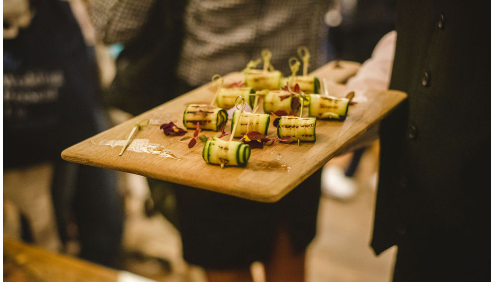 The canapés - courgette, mint and mozzarella being handed out.