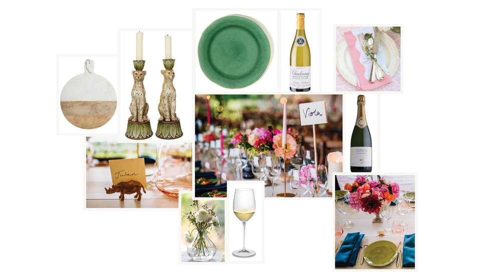 A colourful mood board of Rose and Julians real wedding and presents you can add to your list with us.