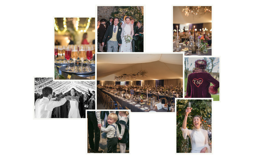 A moodboard of photos from the wedding.