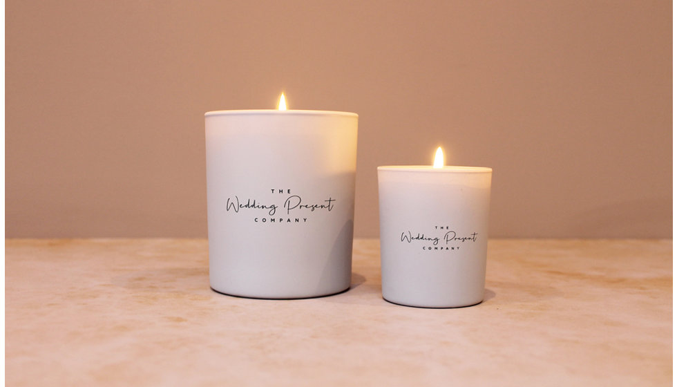 Our branded candles that are lit.