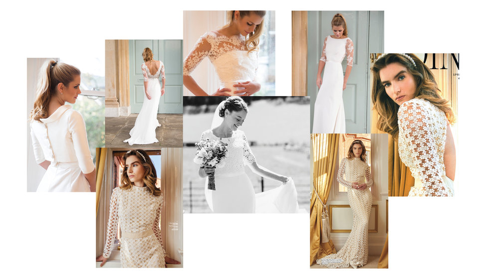 A moodboard of wedding dresses all made by Louise Selby.