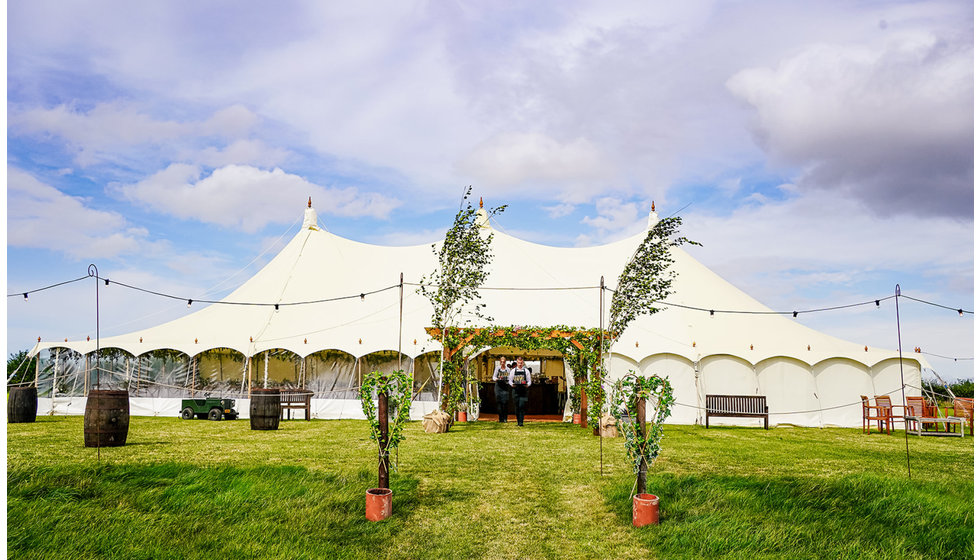 The traditional marquee with festoon lights all around.