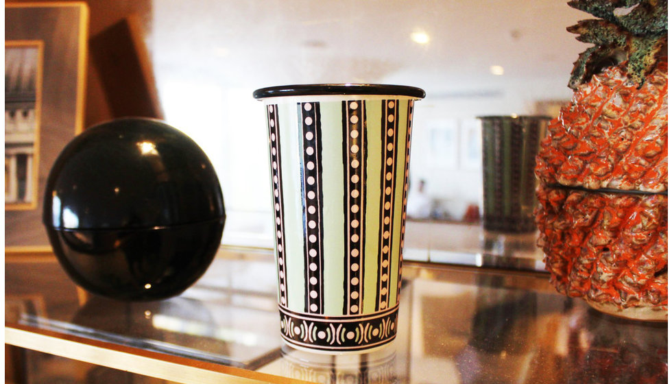 A green and white tumbler designed by Bell Hutley.