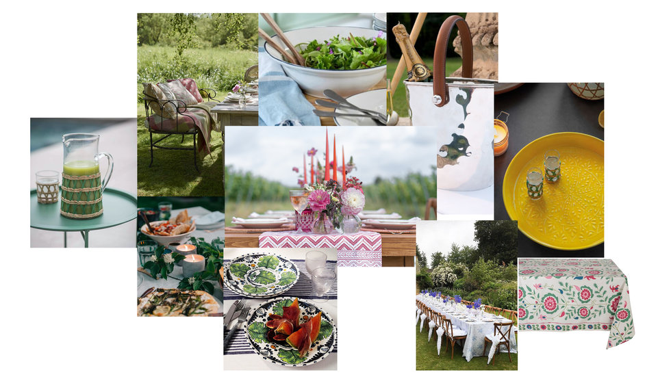 A moodboard of images from al fresco tables and scenes.