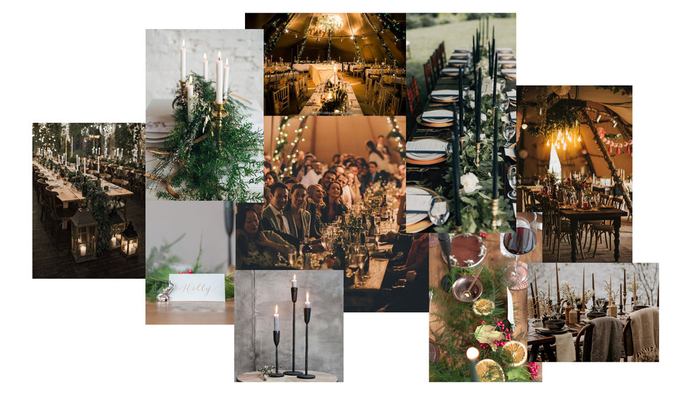 A mood board of winter table scapes.