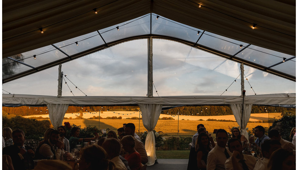 The marquee's gorgeous view of the rolling countryside.
