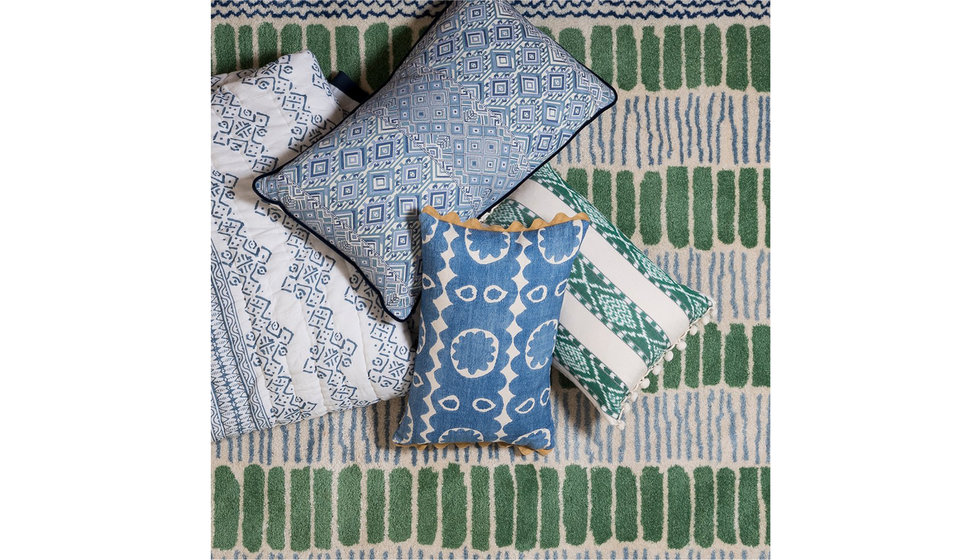Wicklewood cushions in green and blue.