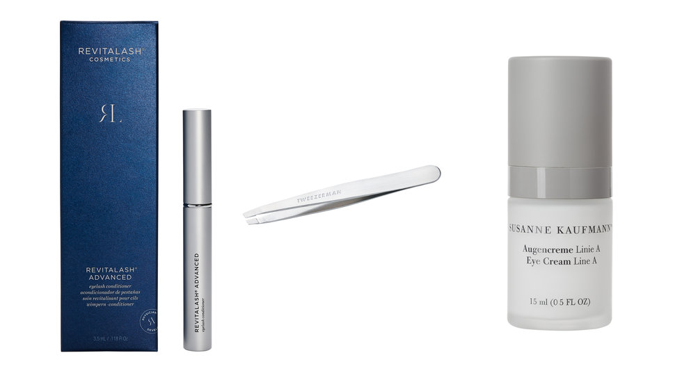 Product images of RevitaLash, Tweezers and an Eye Cream.