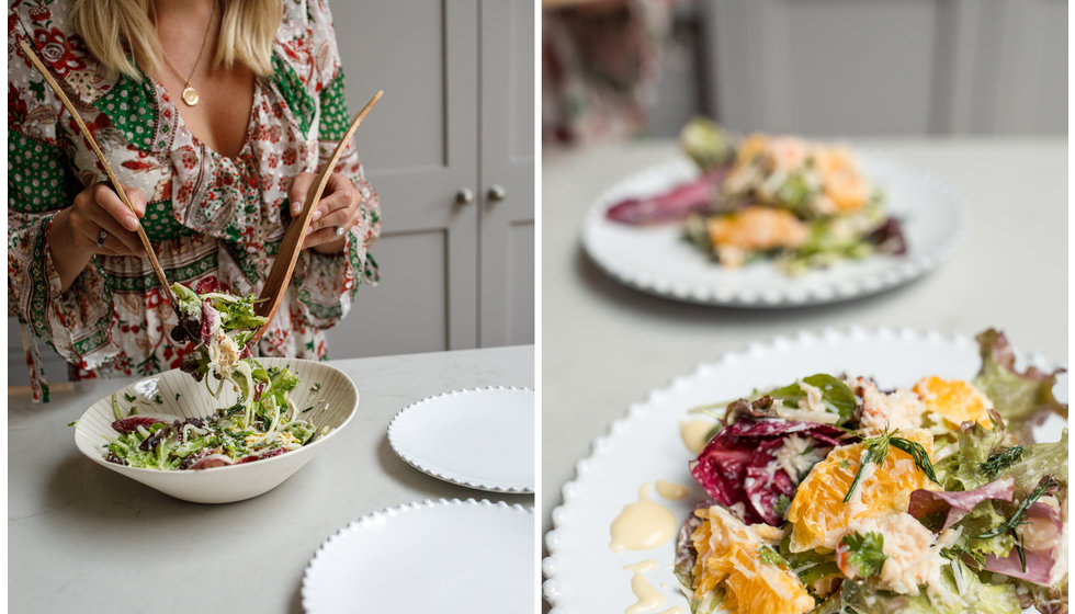 Two images of the salad in production. 
