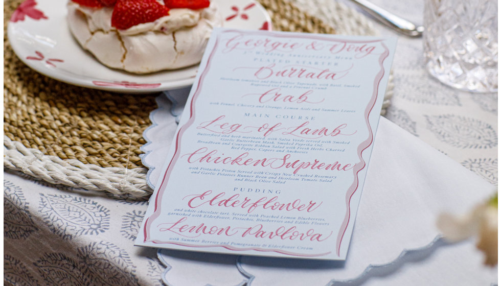 A close up of the menu designed by Ellie from ERA Calligraphy.