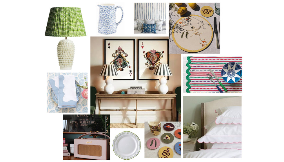 A moodboard of interiors inspiration and wedding presents from The Wedding Present Company online showroom. 