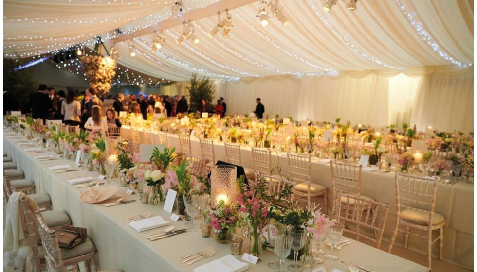 The inside of the marquee beautifully decorated.