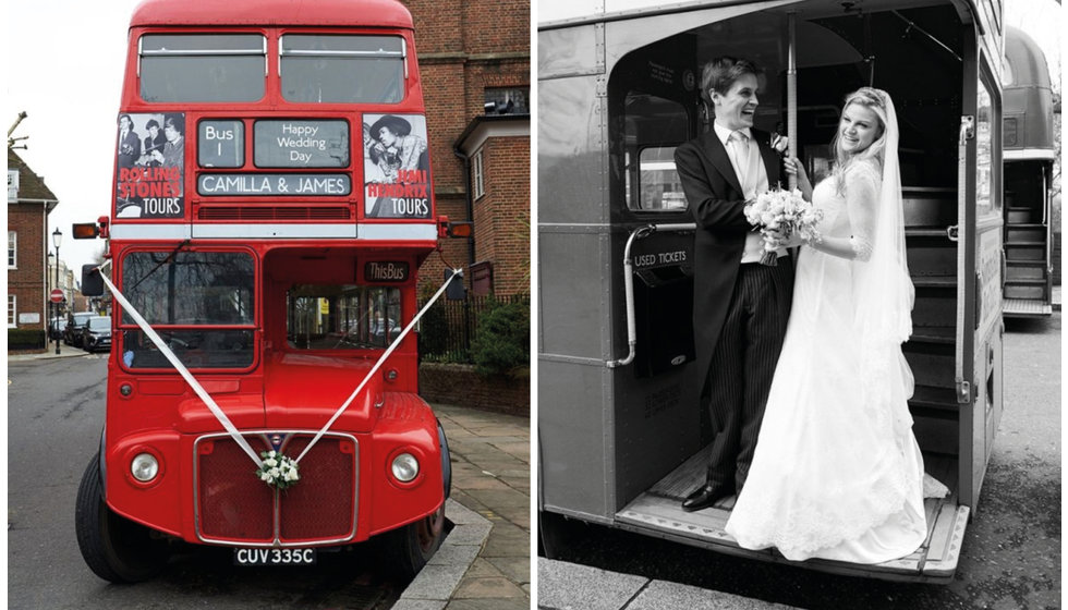 The Vintage red bus was used to transport the guests to the reception.