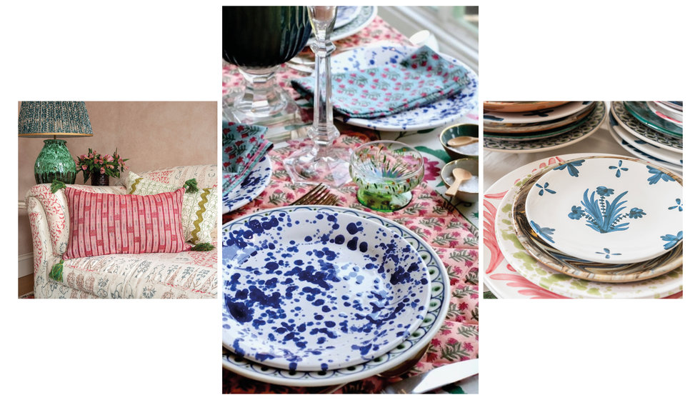 Penny's homeware including cushions, china and table linen.