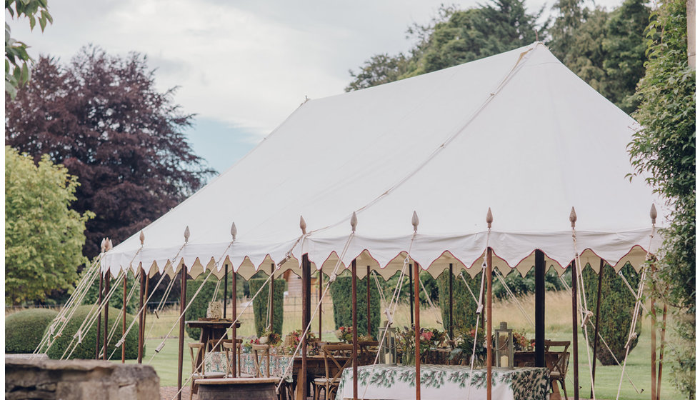 The traditional pole marquee from LPM Bohemia which Caz and Jack used for their wedding.