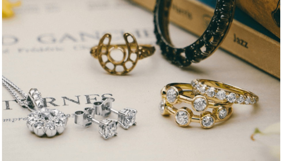 Some of Edwina Elkington's fine jewellery pieces including some bespoke engagement rings and earrings.