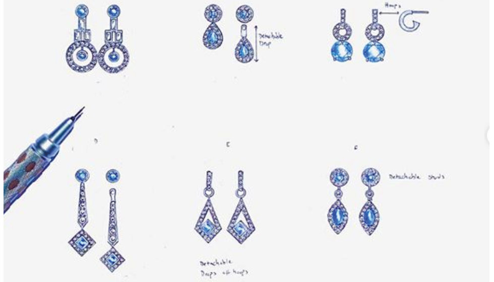 Some of Edwina's sketches of earrings for a client's bespoke design.