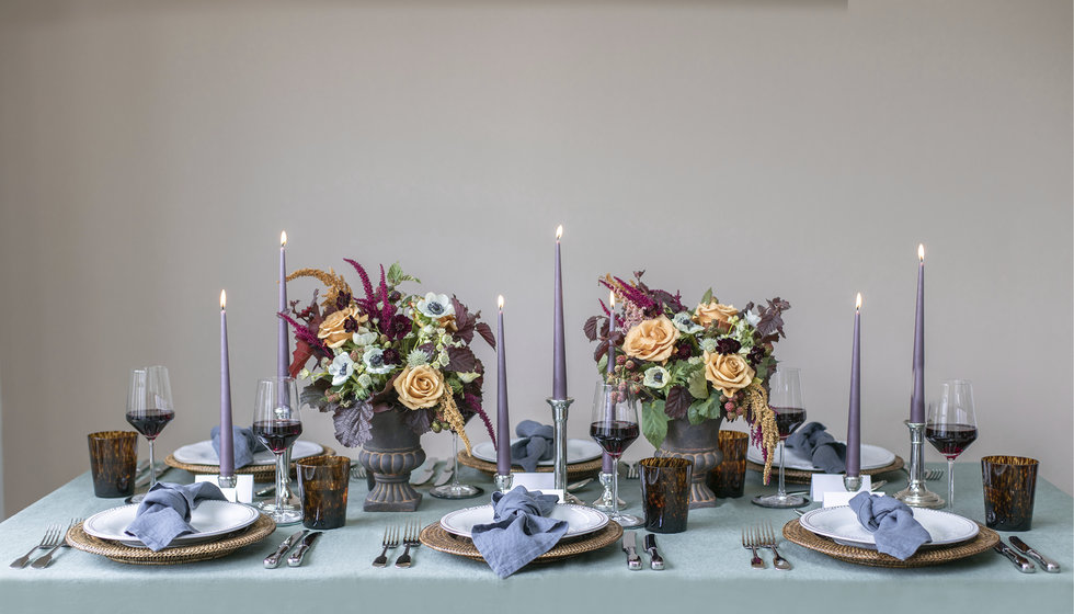 A formal dining table styled by The Wedding Present Company.