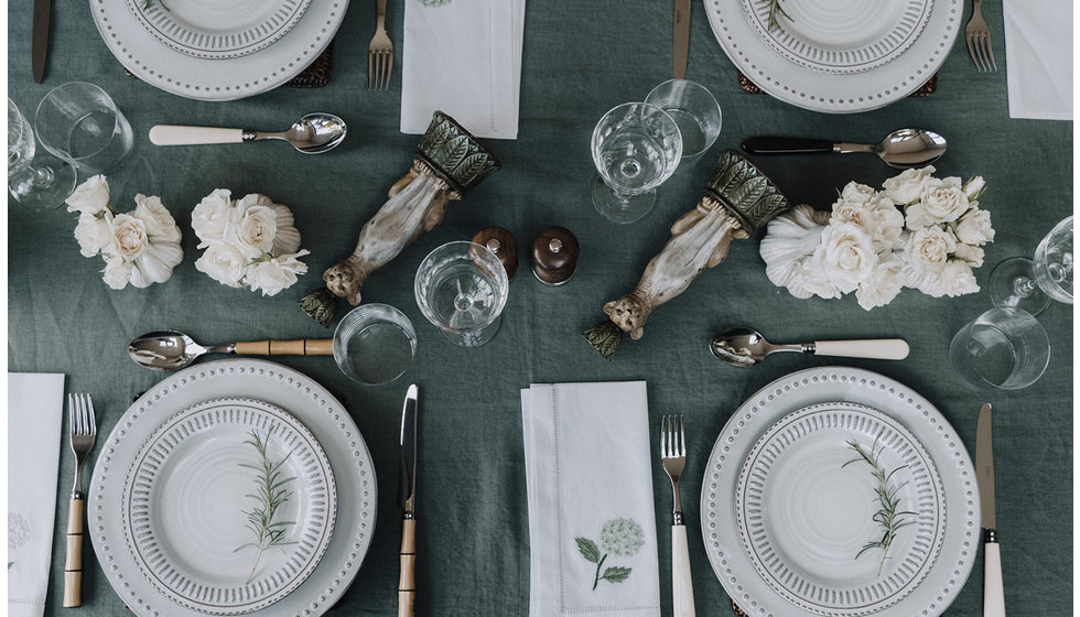 A flat lay of the green tablescape.