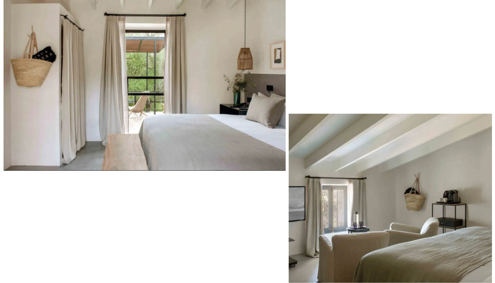 The bedrooms in Finca Serena all have a neutral colour scheme with matt black accents.