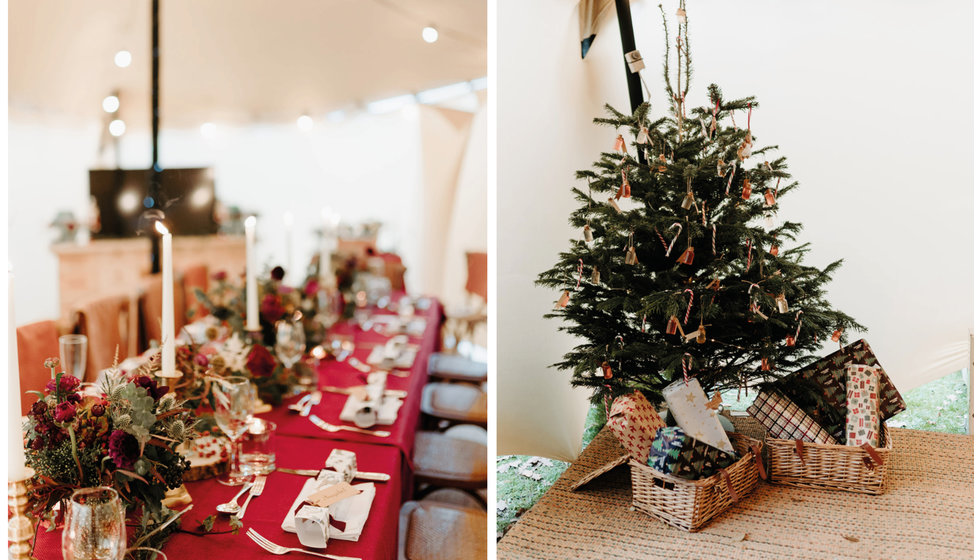 Sarah and Fergus's stretch tent reception decorated in an elegant winter theme.