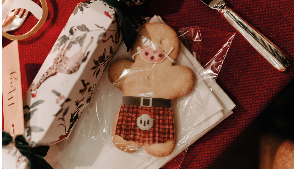 Shortbread decorated with kilts and masks.