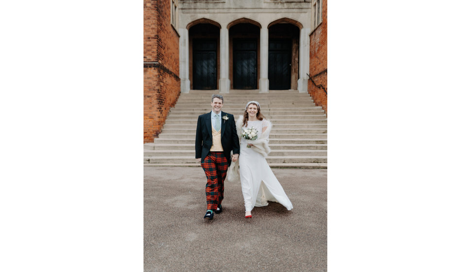 Sarah and Fergus outside the Church after their intimate Church wedding in December. 
