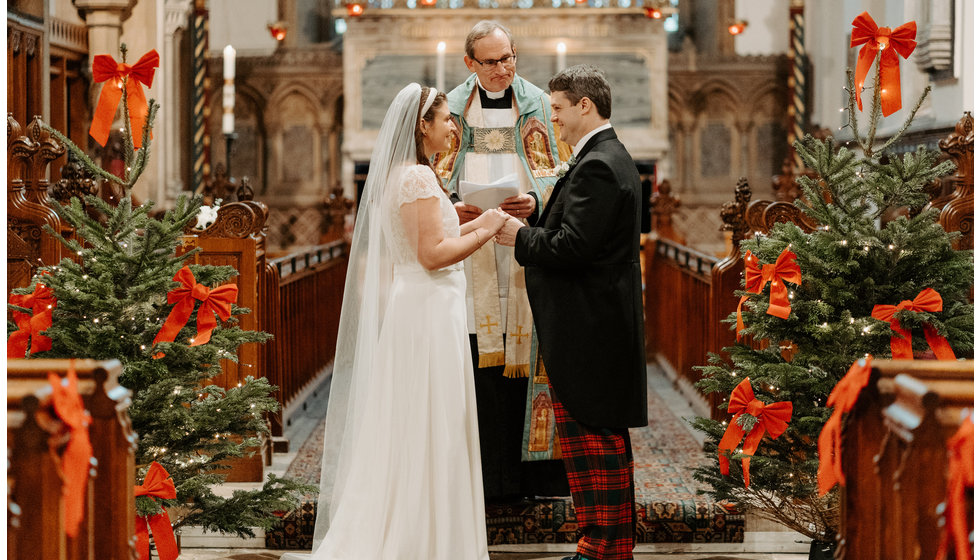 Sarah and Fergus getting married in a Church.
