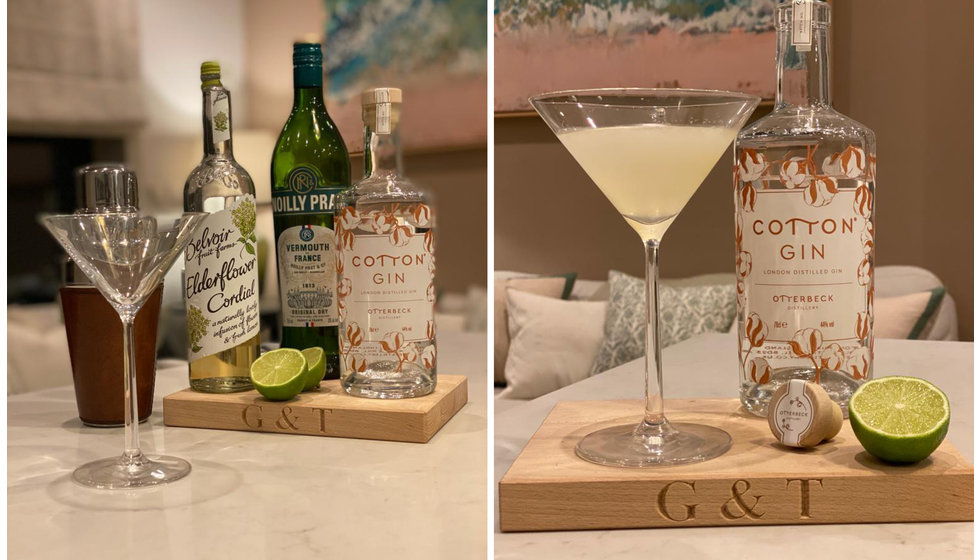 Ingredients to make an elderflower martini cocktail.