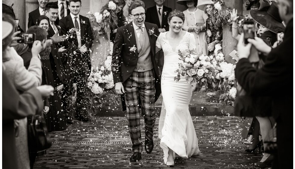 Emily & Fergus' Confetti shot from their Christmas wedding in Edinburgh