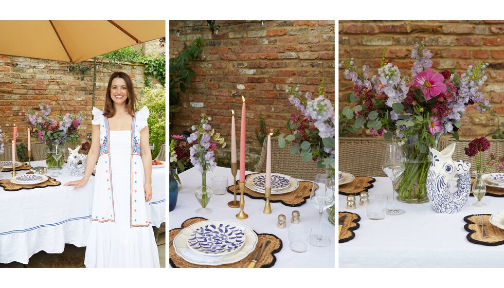 At Home with Isabella Foulger From the Wedding Edition: Isabella Next to Summer Pink, Blue and Violet Tablescape