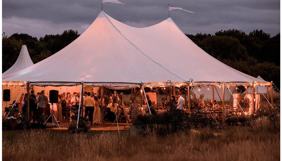 WPC Couple Kate and Andrew’s Sustainable & Locally Sourced Wedding in York: Marquee in the Evening