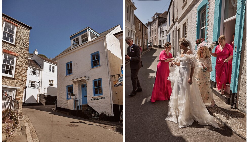 Jessica & Jack’s Idyllic Seaside Wedding in Cornwall: Bride leaving her house