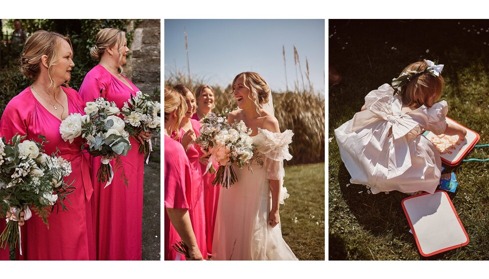 Jessica & Jack’s Idyllic Seaside Wedding in Cornwall: Bridesmaids's & Flower Girl's Fashion