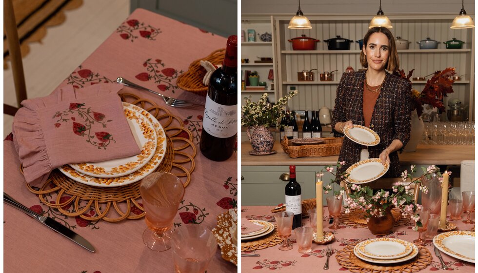 The Art of Entertaining, How to Host a Dinner Party with Louise Roe and Marlo Wines: Louise Setting the Autumn Tablescape with Sharland England Plates