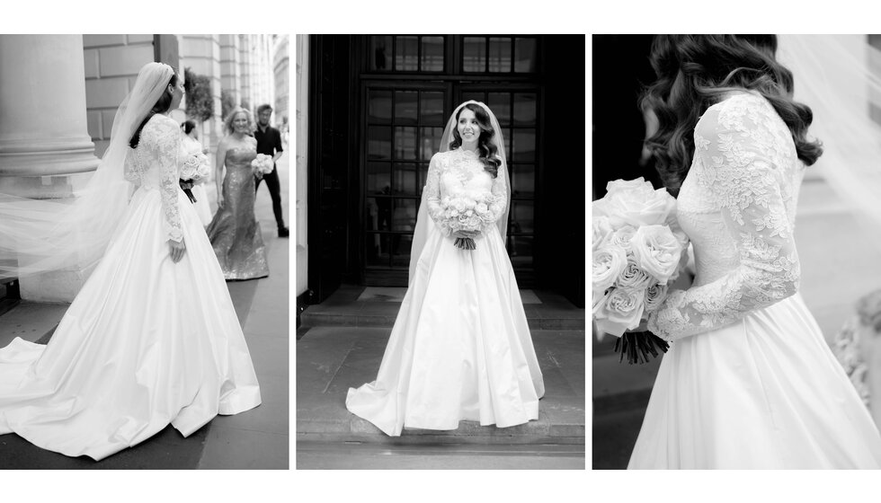 Sam & Rachel’s Old Hollywood Glam inspired London Wedding: Bridal Fashion