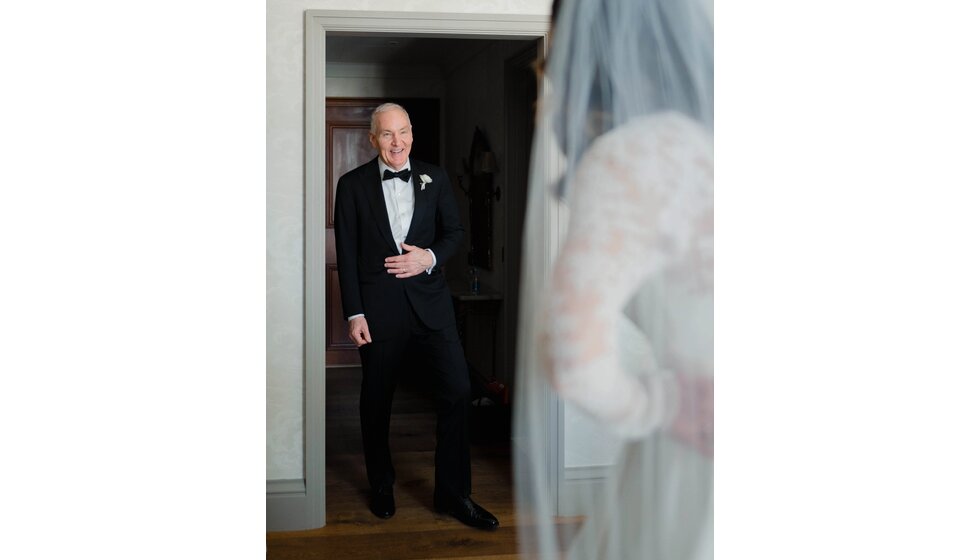 Sam & Rachel’s Old Hollywood Glam inspired London Wedding: Bride's Father Seeing Bride for the First Time