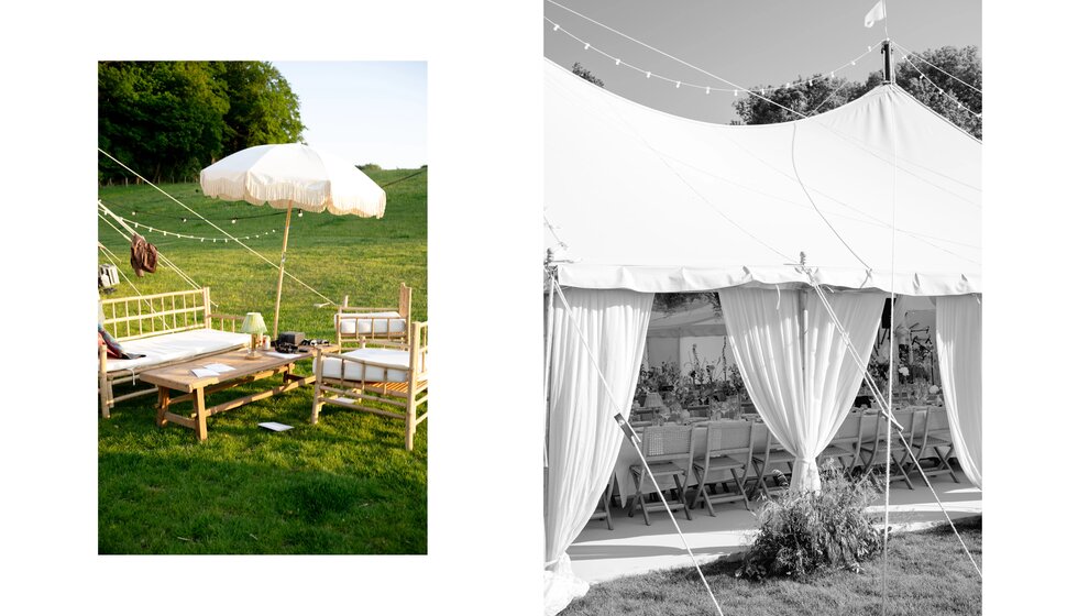 Charlotte & Harry's Magical Meadow Marquee Wedding in Oxfordshire: Wedding Furniture in the Marquee