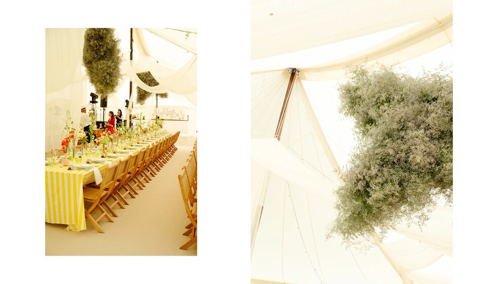Charlotte & Harry's Magical Meadow Marquee Wedding in Oxfordshire: Bespoke Floral Installation in the Marquee