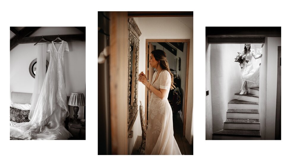 Charlotte & Harry's Magical Meadow Marquee Wedding in Oxfordshire: Bridal Dress in the Bedroom and Bride Getting Ready Before the Wedding