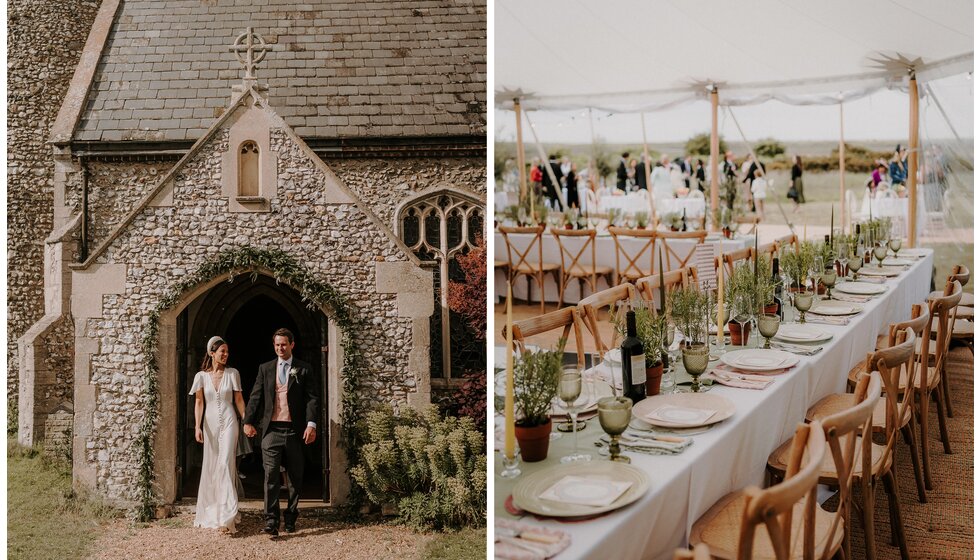 The Ultimate Wedding Planning Checklist | The wedding ceremony church venue with bride and groom and details of the wedding reception venue