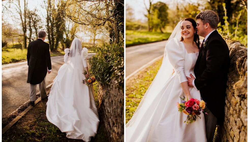 The Wedding Present Company | Bride and groom on their spring flower-filled wedding in Cambridgeshire