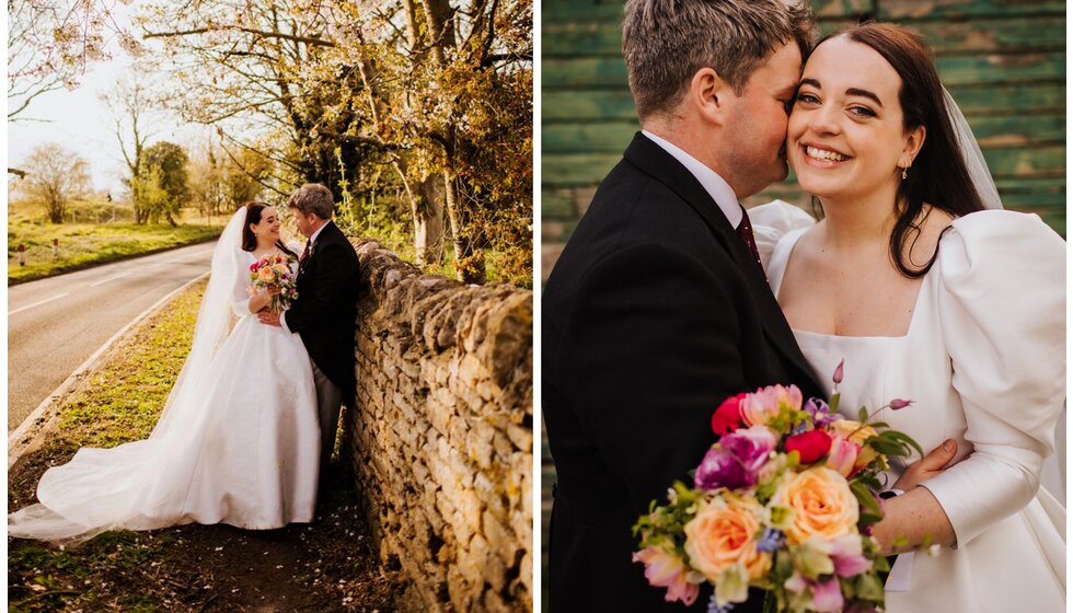The Wedding Present Company | Bride and groom on their spring flower-filled wedding in Lincolnshire